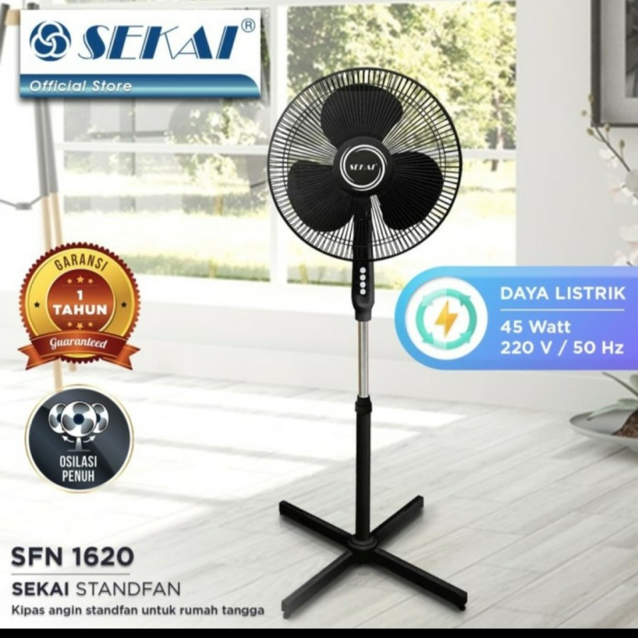 SEKAI – Stand Fan 16 inch Kaki Silang 45 Watt SFN1620