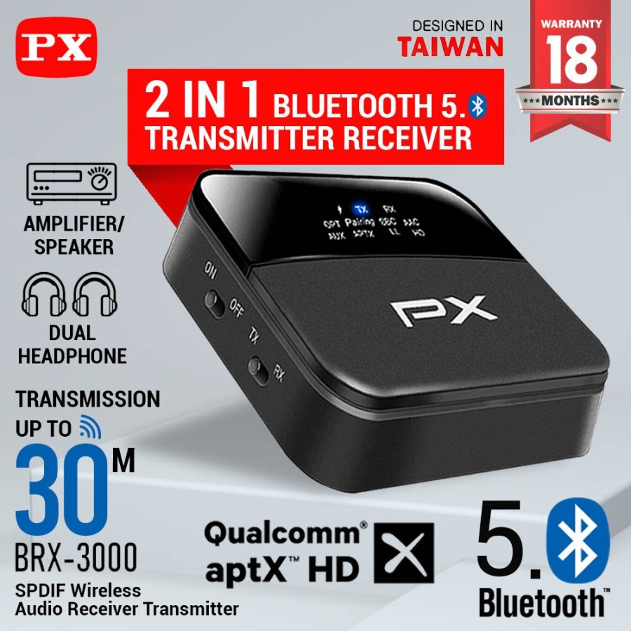PX Bluetooth Receiver Transmitter Audio 5.1 HD Stereo 2in1 BRX3000
