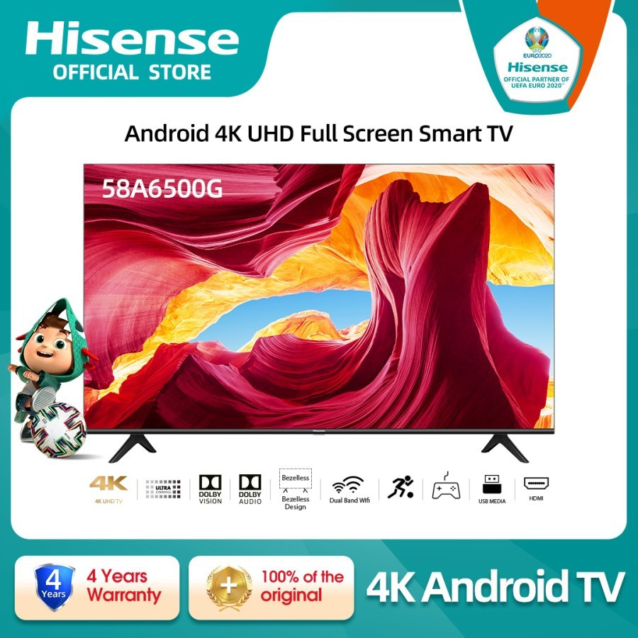 HISENSE Android 4K UHD-Full Screen Bezeless Smart TV 58 inc 58A6500G